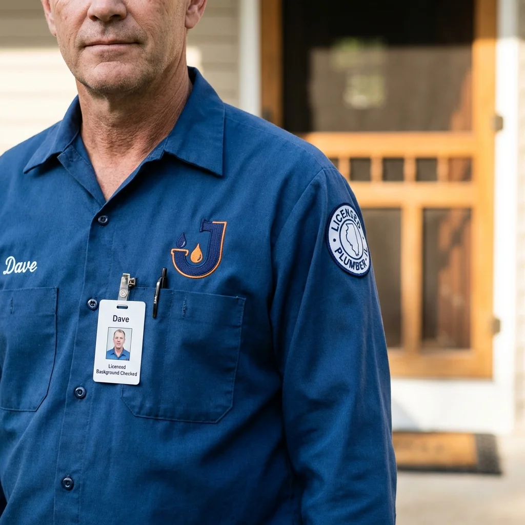 Licensed plumber showing ID badge in Nolanville, TX