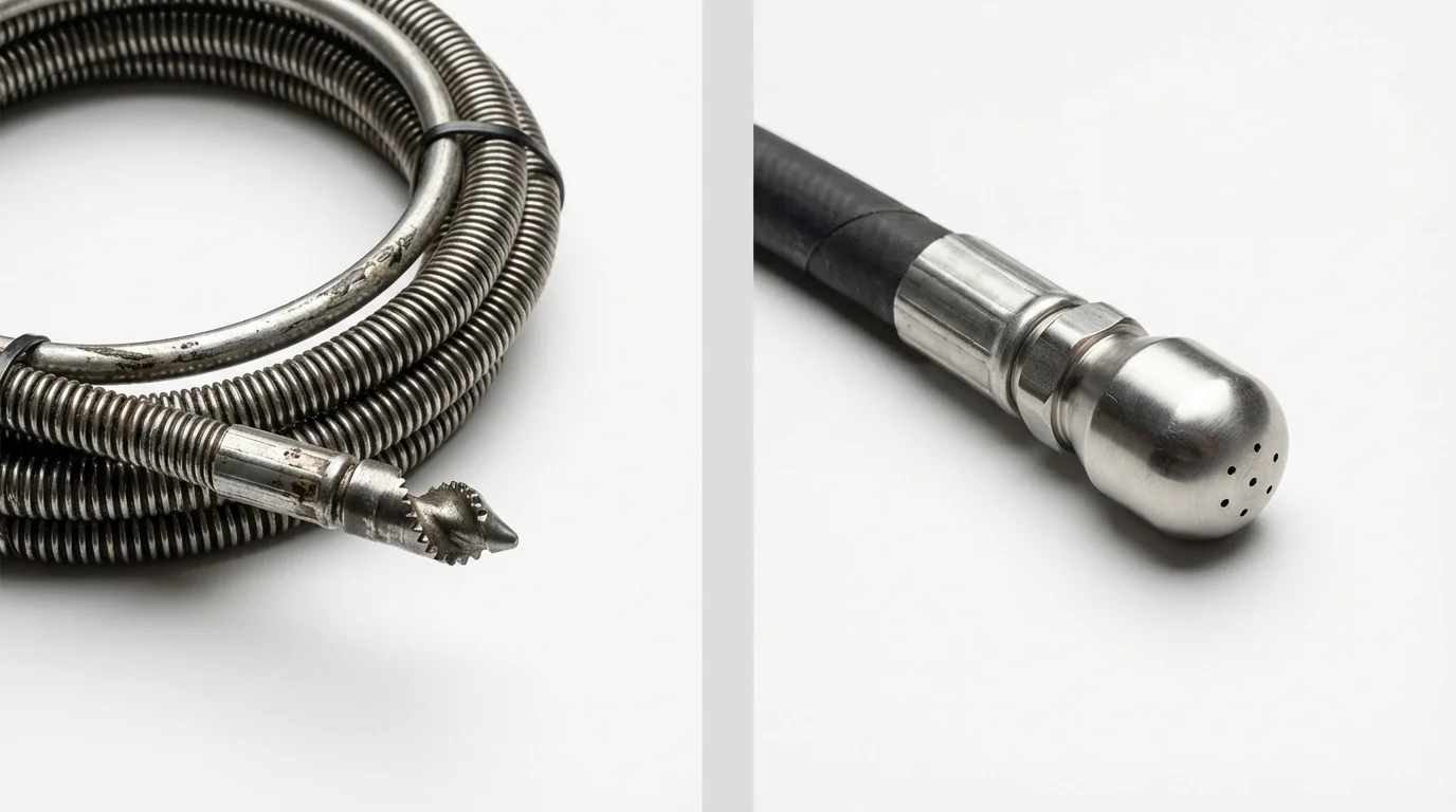 Drain snake cable and hydro jetting nozzle used for drain cleaning in Nolanville, TX